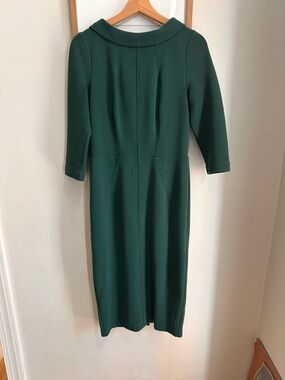 Boden Green Fitted Midi Dress 8 Long Tall Vintage 50s Silhouette Ponte